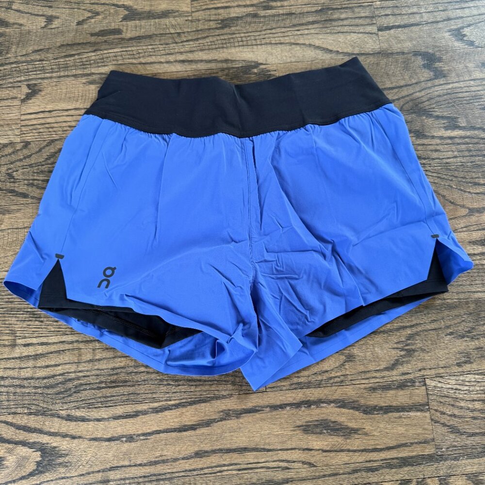 On Running Women's Athletic Shorts in Blue with Black Waistband